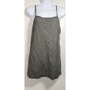 mod bod Sheer Lace Cami Tank Gray Mesh Floral Layering Top L